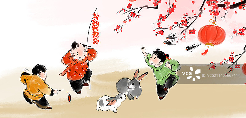 中国画十二生肖大全套共600多幅水墨画-生肖兔系列图片素材