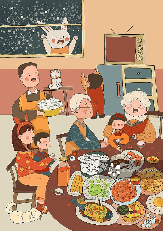 大年三十全家一起吃饺子过年图片素材