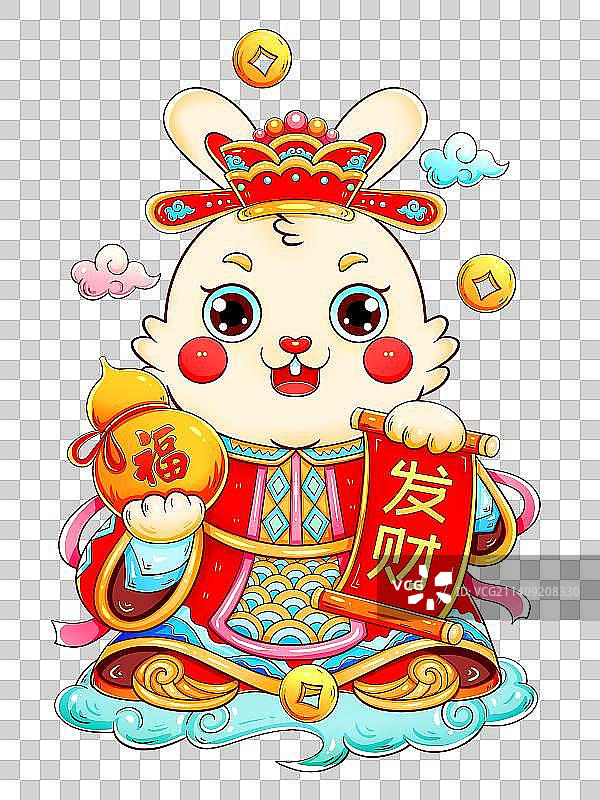 国潮吉祥新年春节财神兔子图片素材