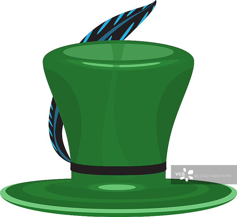 白底蓝羽毛的绿帽子图片素材