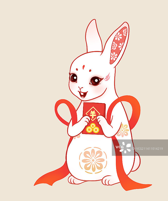 兔年国潮风红包招财兔子插画图片素材