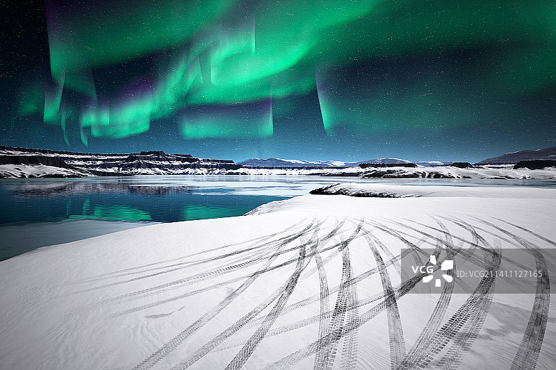 极地，公路，雪，极光图片素材