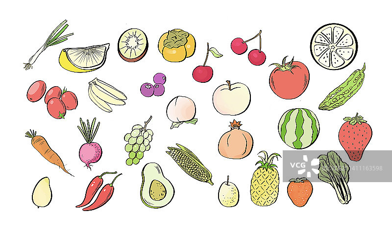 水果蔬菜食品素材系列插画贴纸图片素材