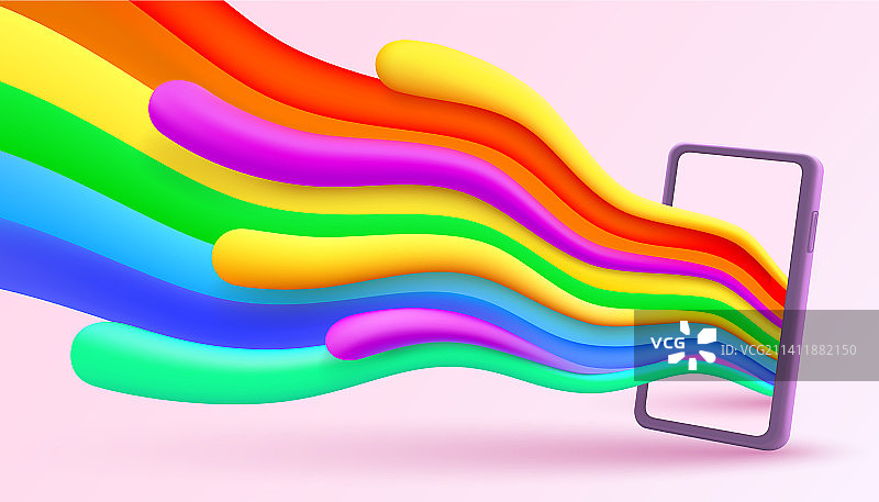 彩虹波在智能手机艺术旗帜图片素材