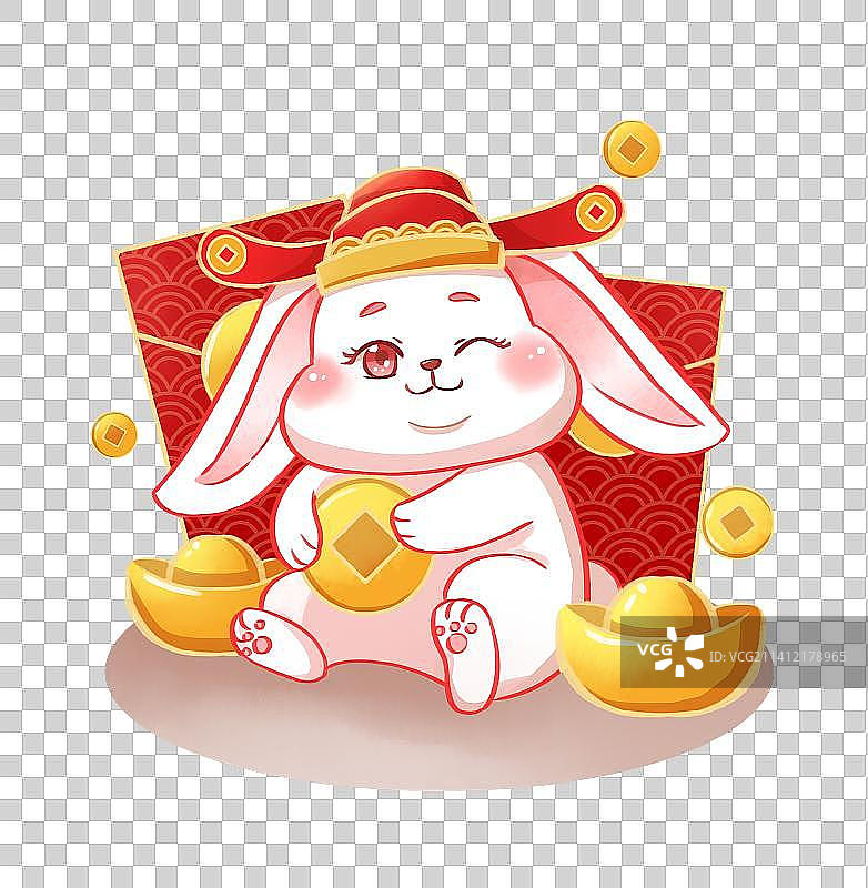 2023年新年春节兔子红包吉祥物金元宝图片素材