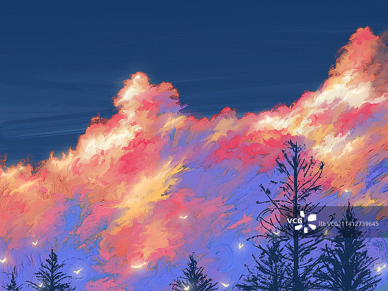 油画风景天空云朵夕阳背景图片素材