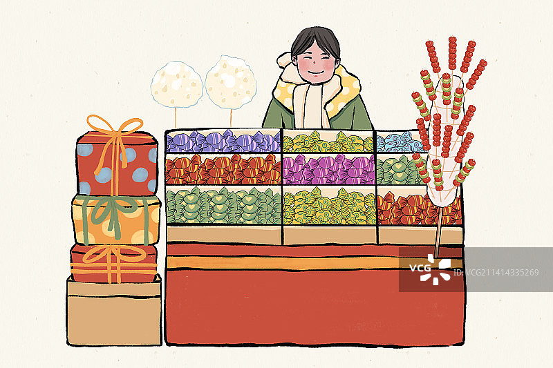 新年除夕春节年货挂件系列糖果糖葫芦摊位海报腊月二十七图片素材