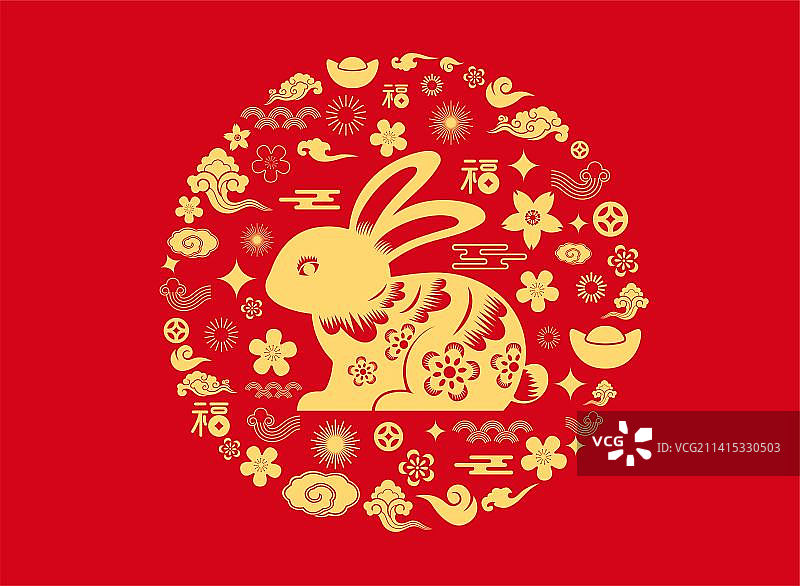 中国传统兔子贺图图片素材