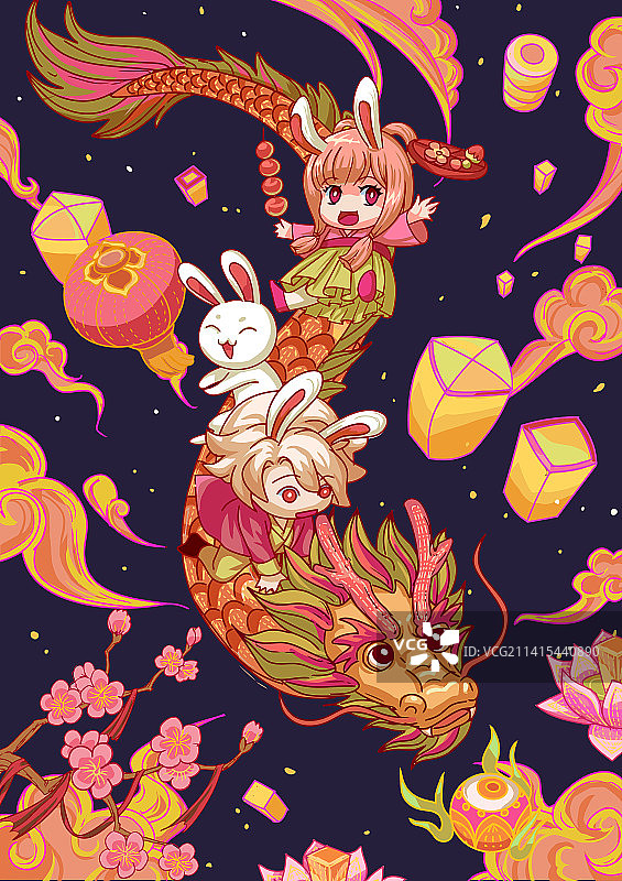 兔年新年春节喜庆红包包装插画图片素材