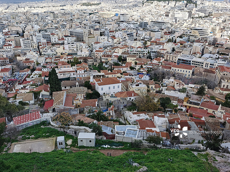 希腊雅典城市景观的高角度视图图片素材