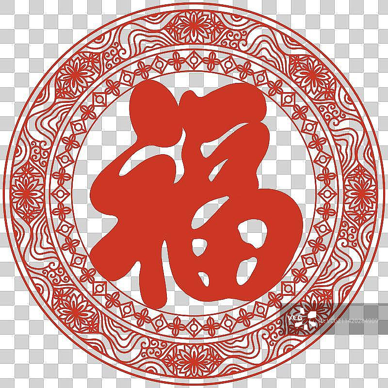 红色圆形祝福传统节日剪纸风格中式图案元素图片素材