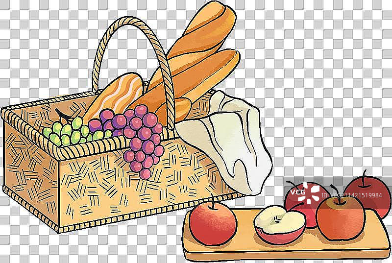 野餐的面包和水果图片素材