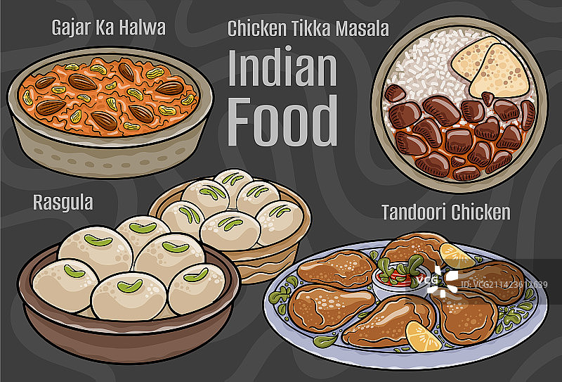 印度菜是一套经典的卡通手菜图片素材