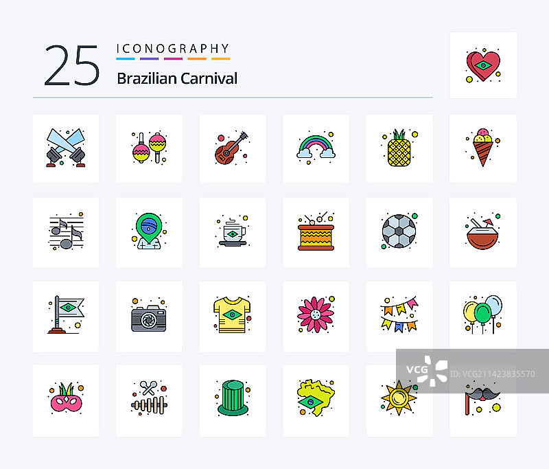 巴西狂欢节25线填充图标包图片素材