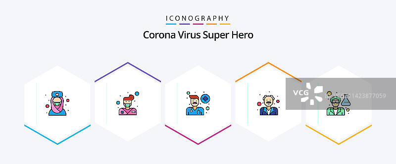 冠状病毒超级英雄25填充线图标包图片素材