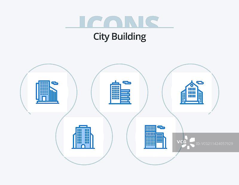 城市建筑蓝色图标包5个图标设计图片素材