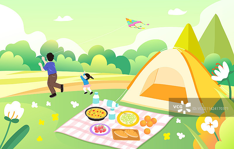 清明节一起放风筝野餐横版图片素材