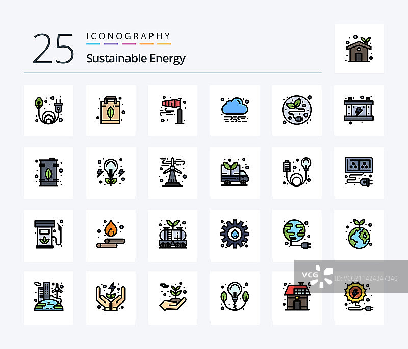 可持续能源25线填充图标包图片素材