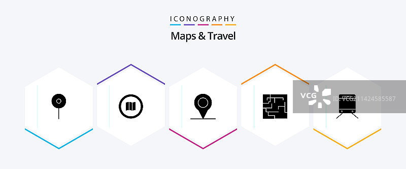 地图和旅行25字形图标包包括图片素材