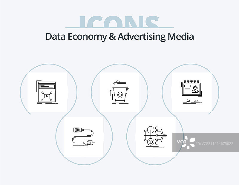 数据经济和广告媒体线图标包图片素材
