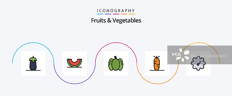 水果蔬菜线填平5个图标图片素材
