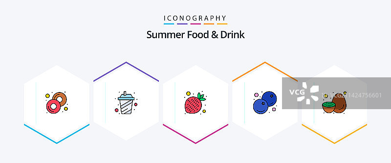 夏季食品和饮料25填充线图标包图片素材