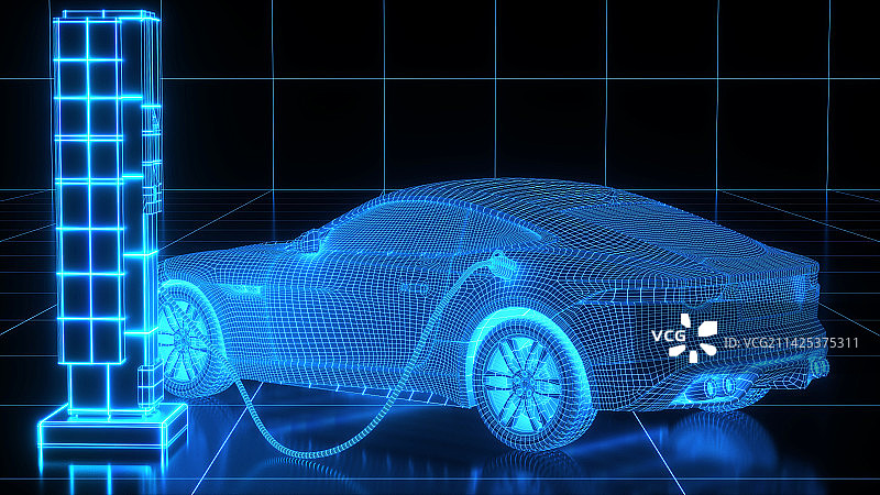 3D新能源电动车和充电桩图片素材