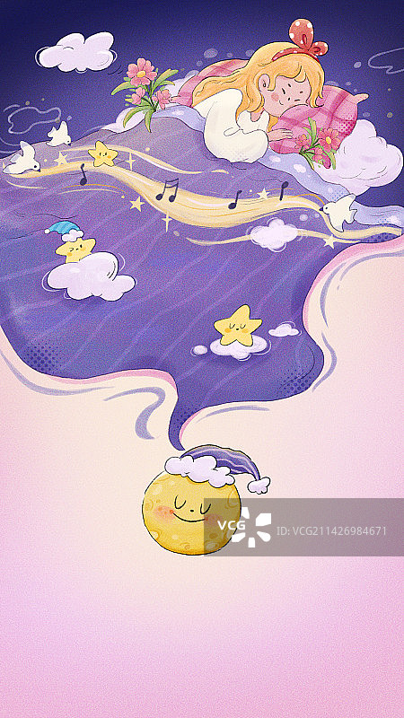 女孩躺在云里睡觉世界睡眠日插画图片素材