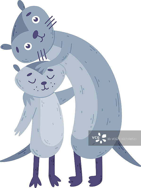 可爱的獾家族动物父母抱着它的孩子图片素材