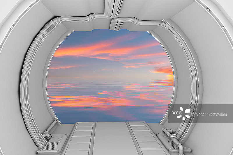 蓝天白云下科技隧道空间图片素材