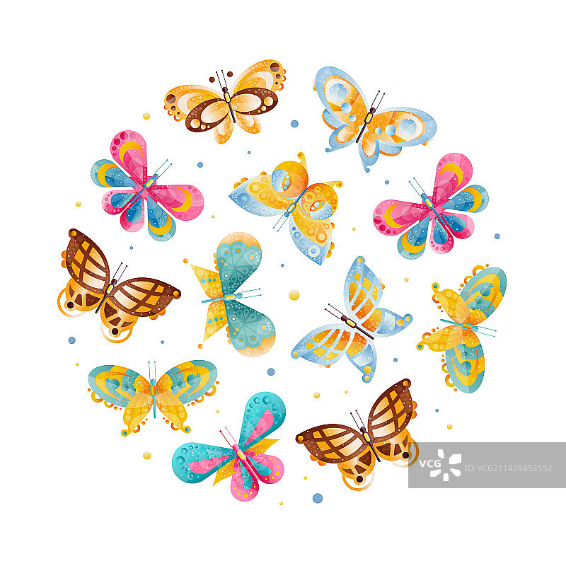 蝴蝶图案与飞舞的昆虫搭配图片素材