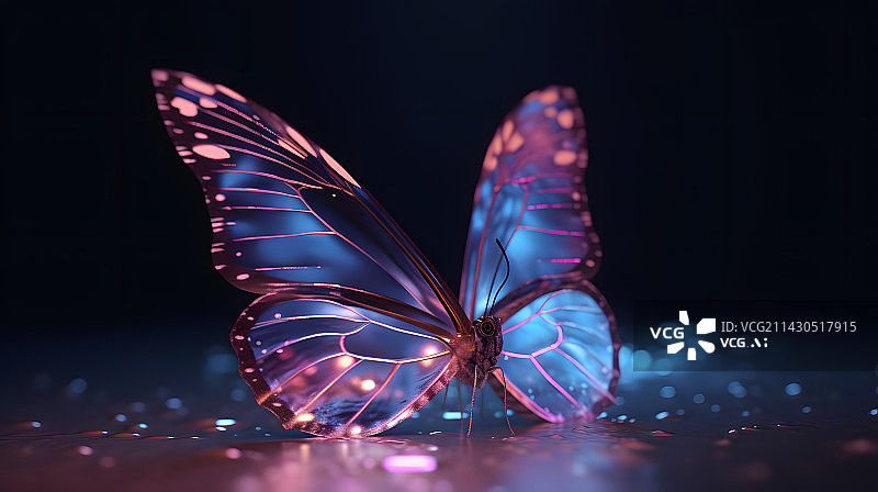 【AI数字艺术】发光的玻璃材质的蝴蝶图片素材