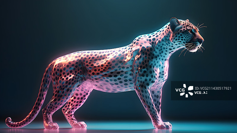 【AI数字艺术】发光的玻璃材质的猎豹图片素材