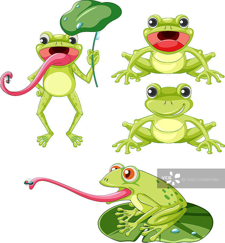 一套绿青蛙卡通人物图片素材