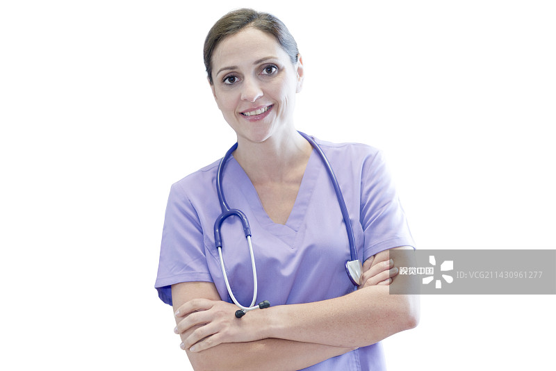 身穿紫色制服的护士图片素材