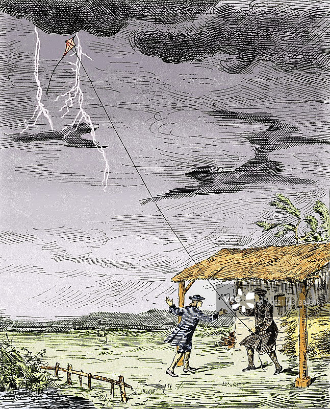 富兰克林的闪电实验(1752年图片素材