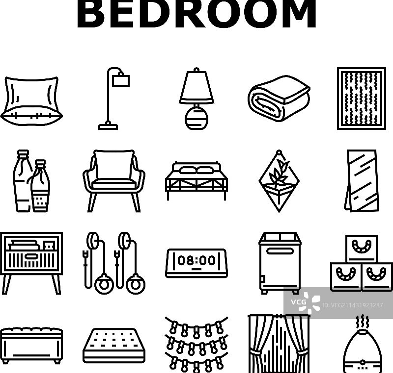 卧室房间室内床的图标设置图片素材