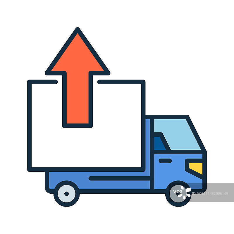 送货卡车与红色箭头概念彩色图标图片素材