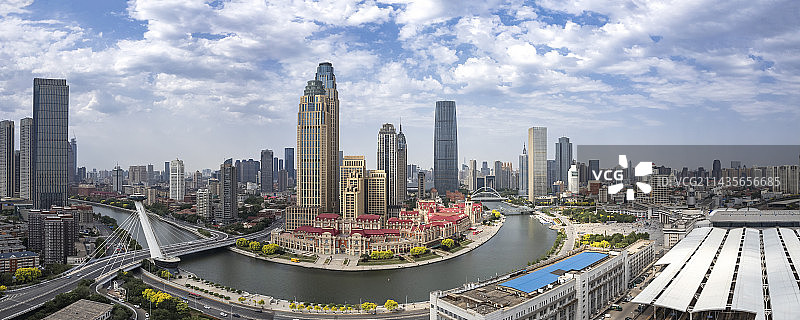 天津海河津湾广场城市建筑风光全景航拍图片素材