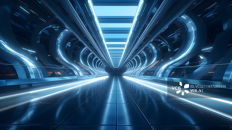 【AI数字艺术】3D未来科技科幻动感时光空间隧道背景图片素材