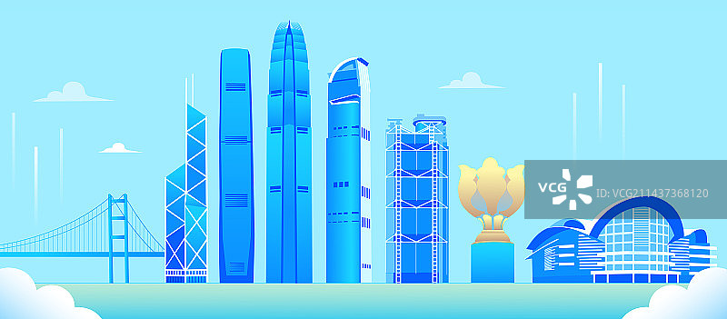 香港天际线建筑地标高端矢量插画，香港庆典插画图片素材