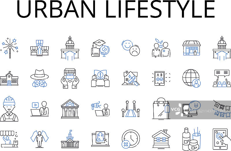 城市生活方式线图标收集农村图片素材