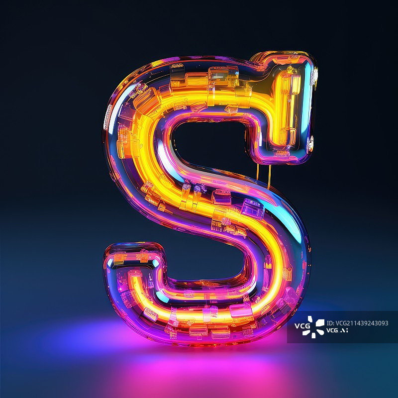 【AI数字艺术】美丽的彩色玻璃字母S在发光背景素材图片素材