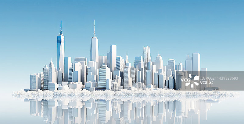 【AI数字艺术】3D渲染白色城市天际线图片素材