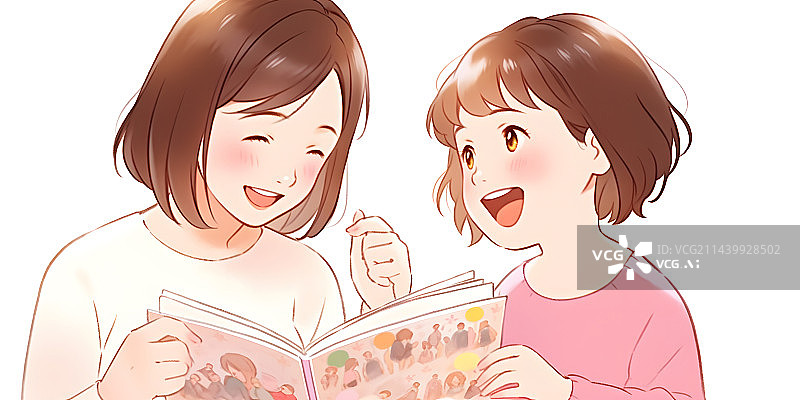 【AI数字艺术】AIGC:女性跟孩子读绘本 插画 背景 母亲节 亲情图片素材