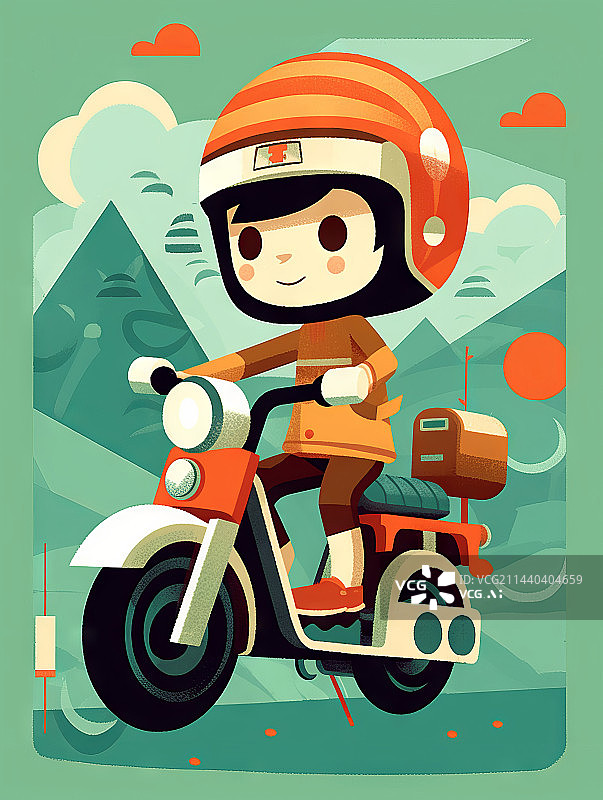 【AI数字艺术】儿童骑摩托车卡通绘画插图图片素材