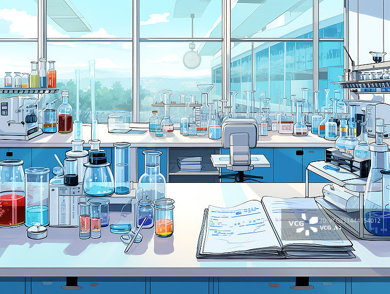 【AI数字艺术】各种化学试剂的实验室漫画图片素材