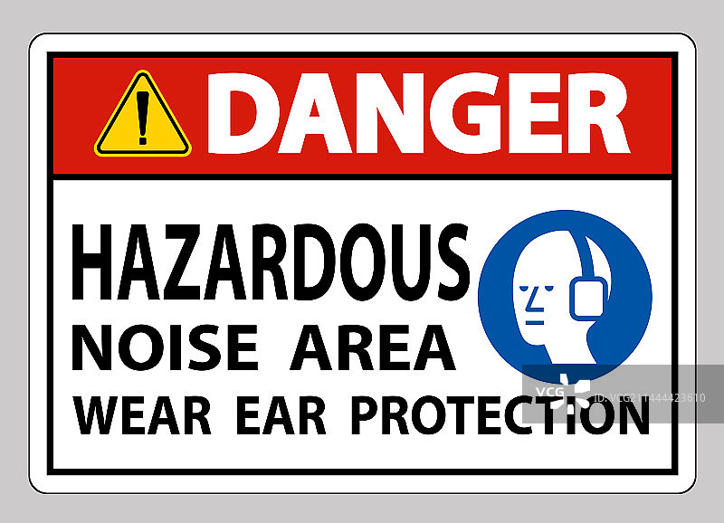 危险标志、危险噪音区域戴耳图片素材