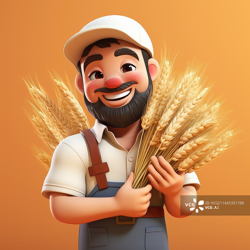 【AI数字艺术】世界粮食日，秋天农民粮食大丰收3D插图图片素材