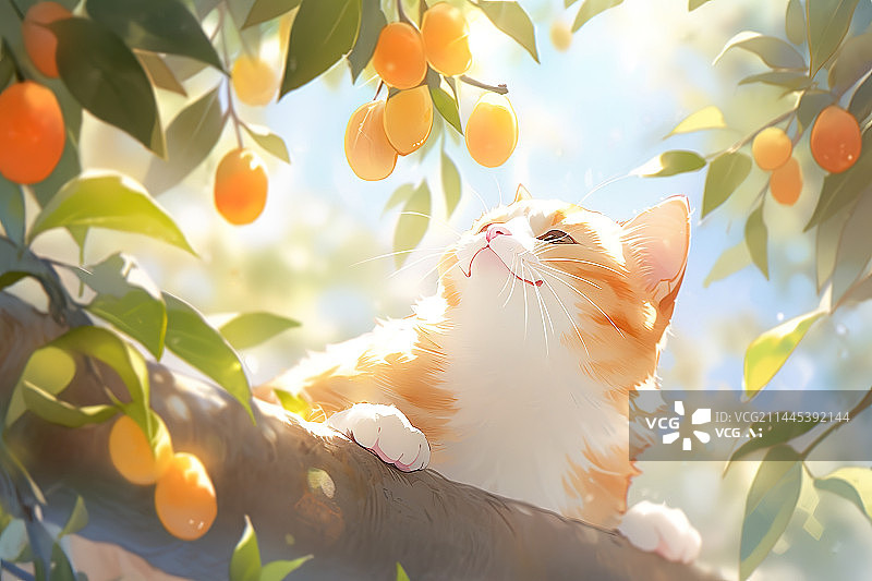 【AI数字艺术】一只可爱的猫在树上图片素材